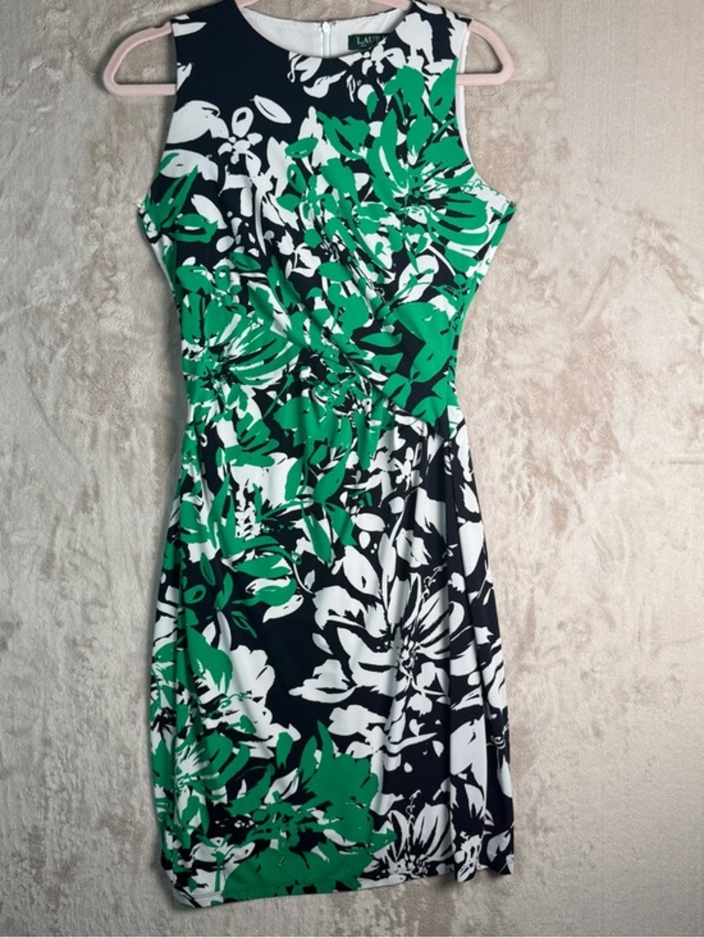 Lauren Ralph Lauren Floral Sheath Dress Green Black White Sleeveless‎ Size 4